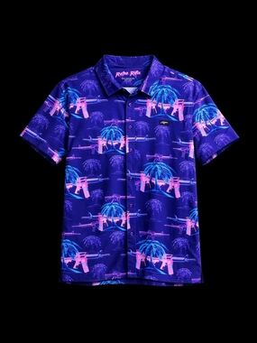 NWOT 🌴 Retro Rifle Palm V2 Purple Short Sleeve Button-Down Shirt 🌴